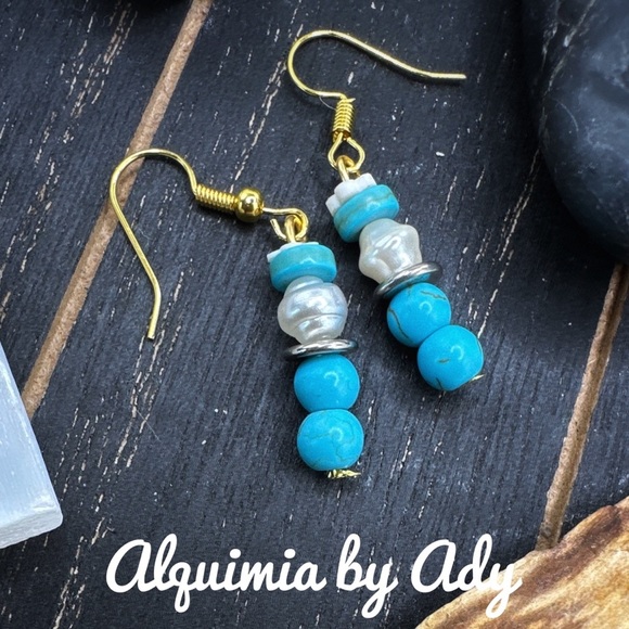 Alquimia Blue and Gold Dangle Earrings turquoise - Picture 1 of 1